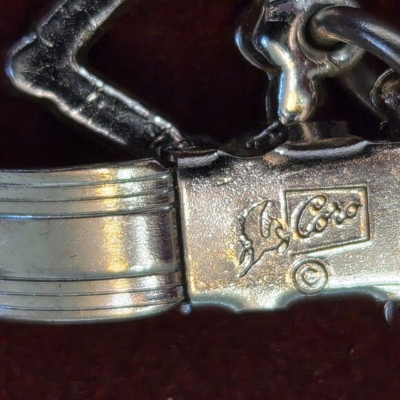 Rare Signed Coro Pegasus Rhinestone Charm Bracelet Silver Tone Chunky Vintage - Picture 5 of 5